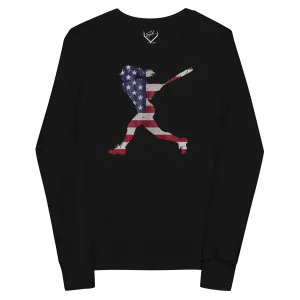 American Flag Softball Batter - Youth Long Sleeve