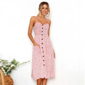 Amy Fashion - Backless Sleeveless Striped Dot Print Solid Dress