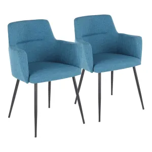 Andrew Contemporary Dining/Accent Chair in Black with Teal Fabric by LumiSource - Set of 2