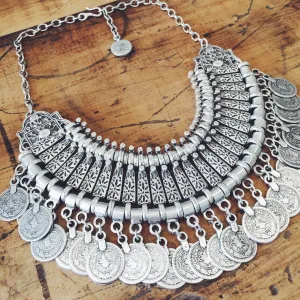 Ankara boho necklace with coins - short
