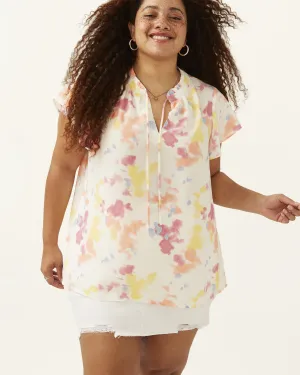Anne Tie-Neck Flutter-Sleeve Top | Peach