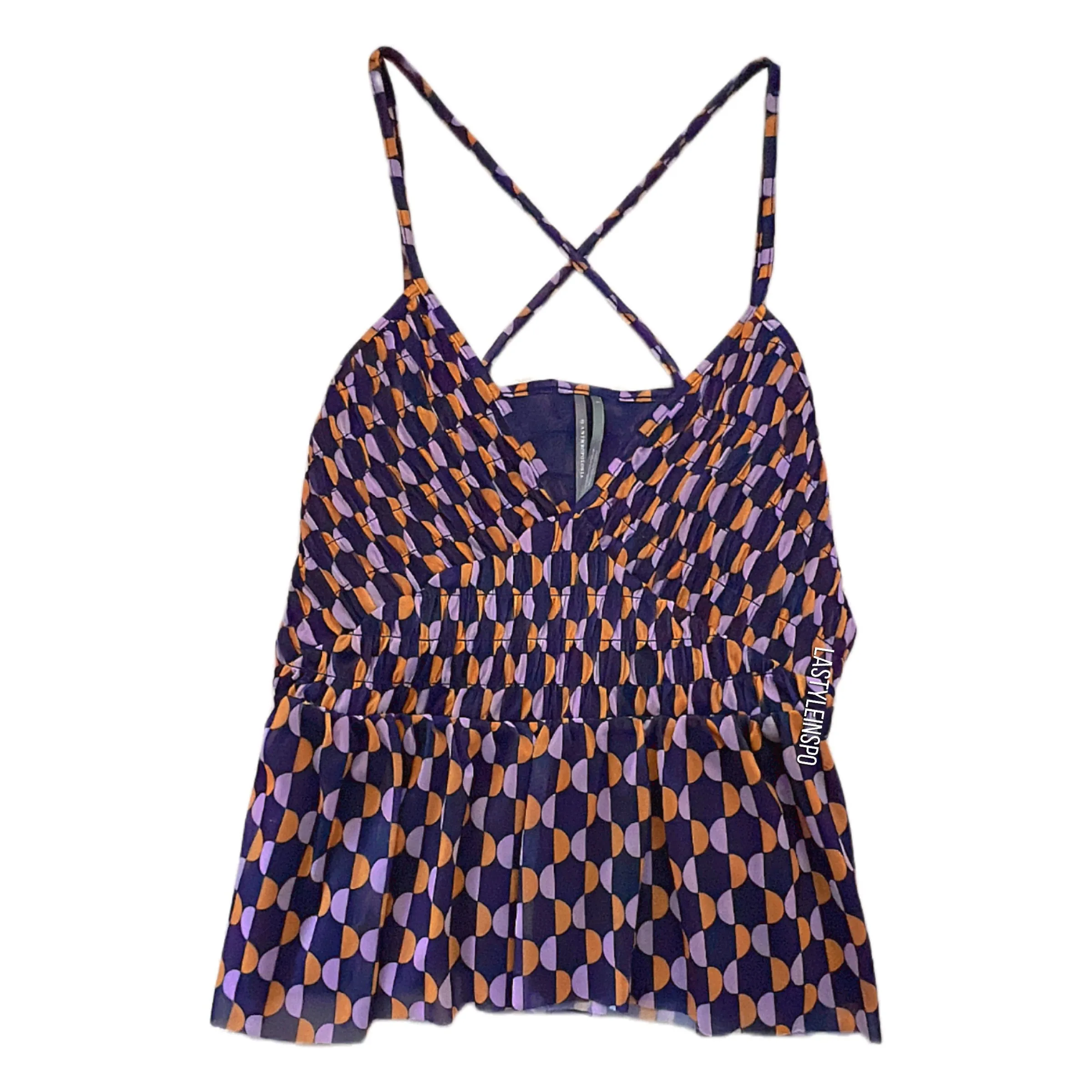 Anthropologie Cropped Top Flowy Blue Orange Size S