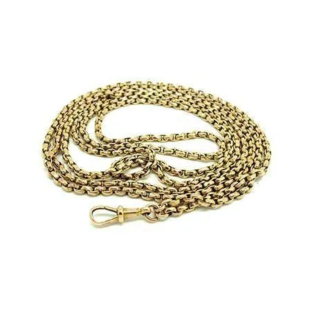 Antique Victorian Faceted Belcher 9ct Gold Extra Long guard Muff Chain Necklace