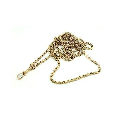 Antique Victorian Faceted Belcher 9ct Gold Extra Long guard Muff Chain Necklace