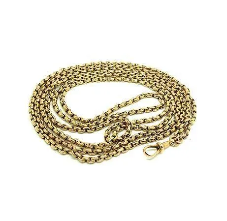 Antique Victorian Faceted Belcher 9ct Gold Extra Long guard Muff Chain Necklace