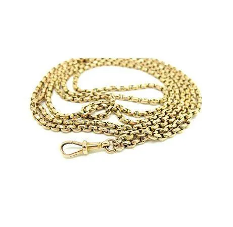 Antique Victorian Faceted Belcher 9ct Gold Extra Long guard Muff Chain Necklace