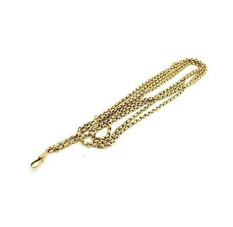 Antique Victorian Faceted Belcher 9ct Gold Extra Long guard Muff Chain Necklace