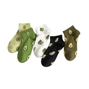 Anysox 5 Pairs One Size 5-9 Random Spring Summer Cotton Avocado Breathable School Girl For Female Ankle Socks