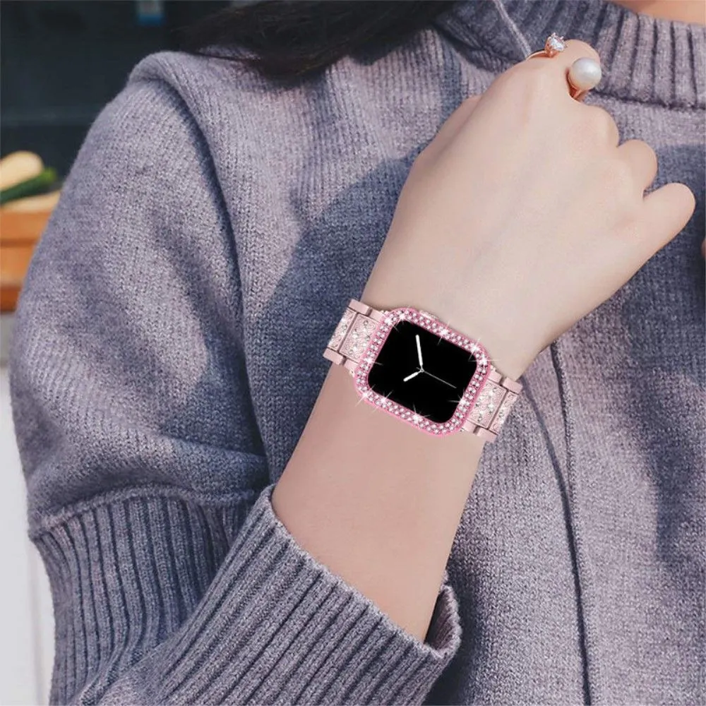 Apple Watch (45mm) 3 bead rhinestone décor watch strap with cover - Rose Pink