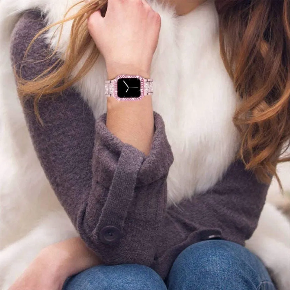 Apple Watch (45mm) 3 bead rhinestone décor watch strap with cover - Rose Pink