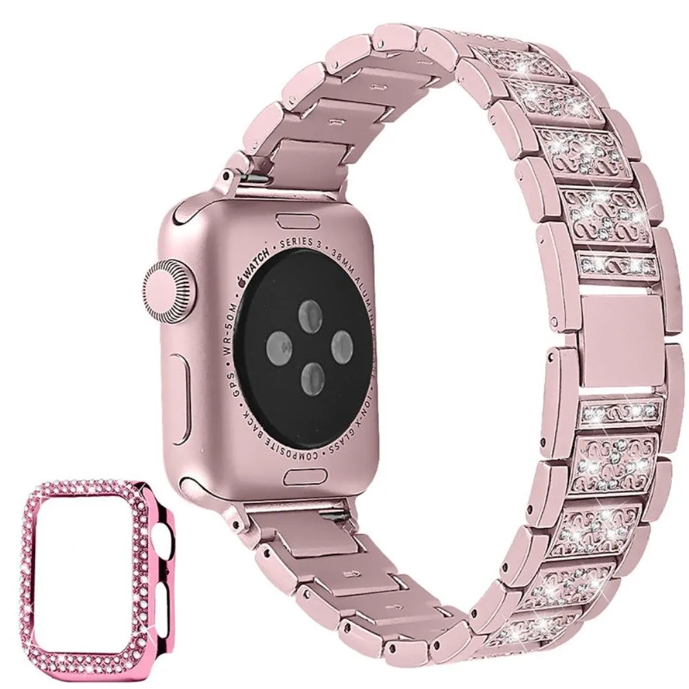 Apple Watch (45mm) 3 bead rhinestone décor watch strap with cover - Rose Pink