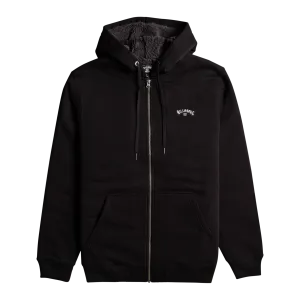 Arch Sherpa Zipped Hoodie in Black