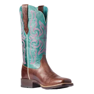 Ariat Ladies Primera Barrel Brown & Teal Stretchfit Boots 10038303