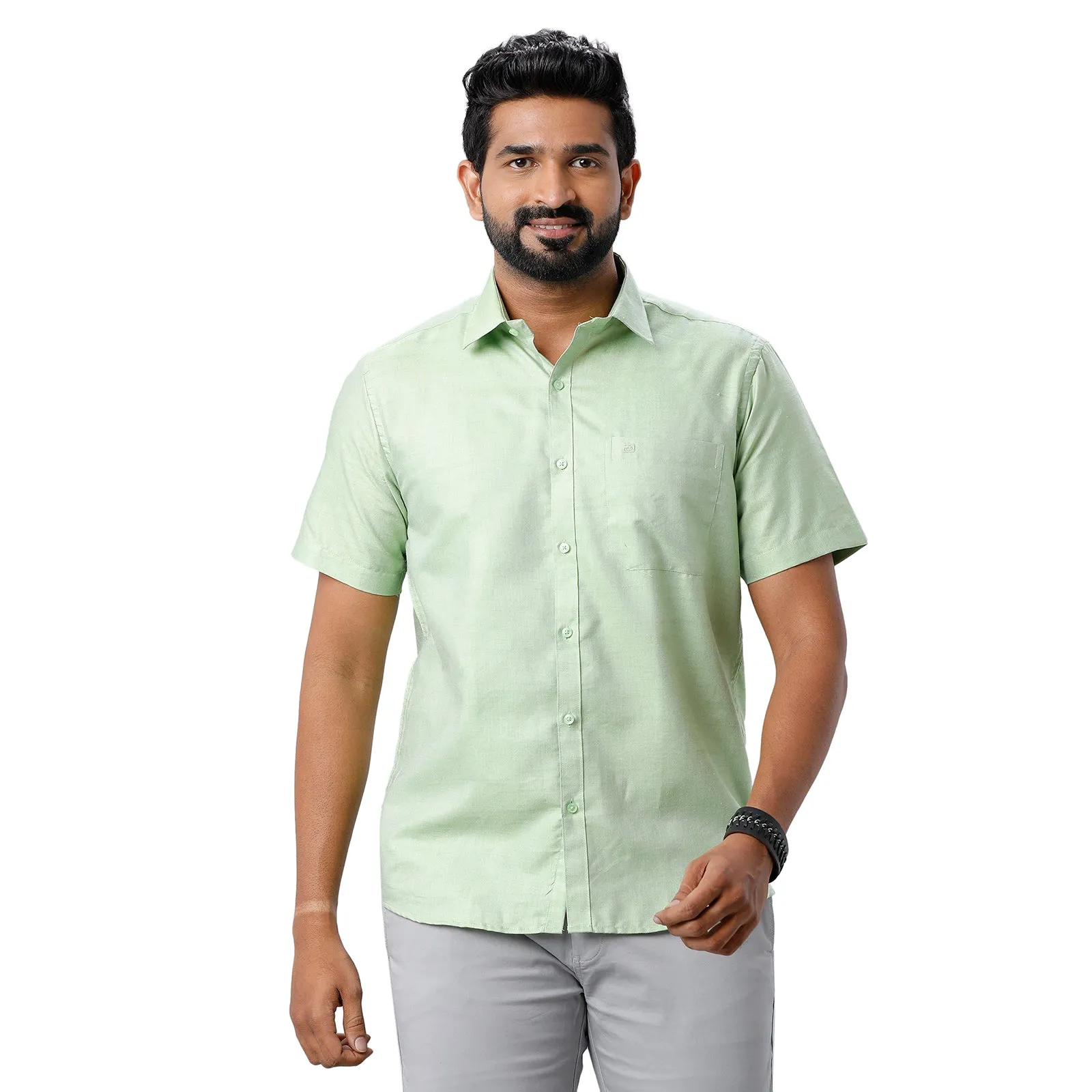 ARISER Hampton Olive Green Color Cotton Rich Blend Half Sleeve Solid Slim Fit Formal Shirt for Men