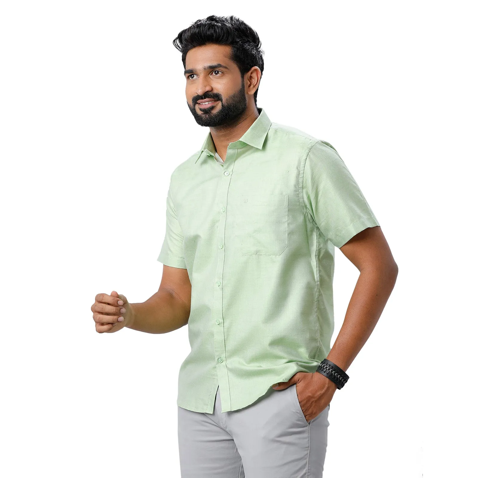ARISER Hampton Olive Green Color Cotton Rich Blend Half Sleeve Solid Slim Fit Formal Shirt for Men