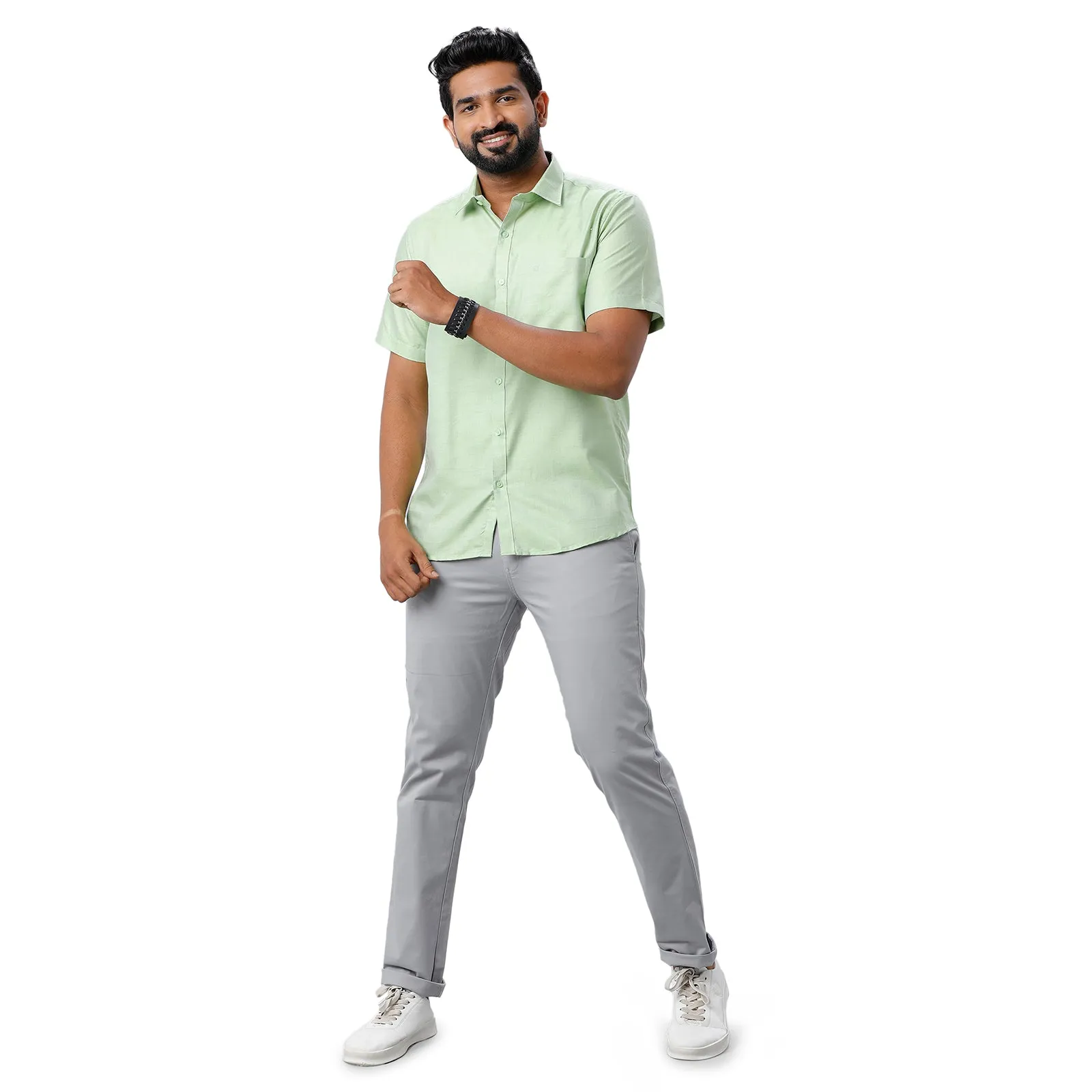 ARISER Hampton Olive Green Color Cotton Rich Blend Half Sleeve Solid Slim Fit Formal Shirt for Men
