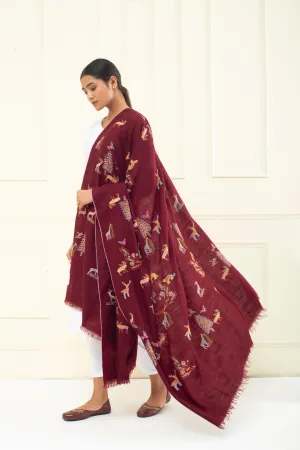 Arwa Rosewood Maroon Butidar Pashmina Shawl