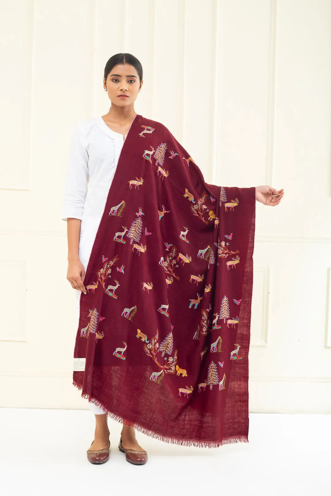 Arwa Rosewood Maroon Butidar Pashmina Shawl