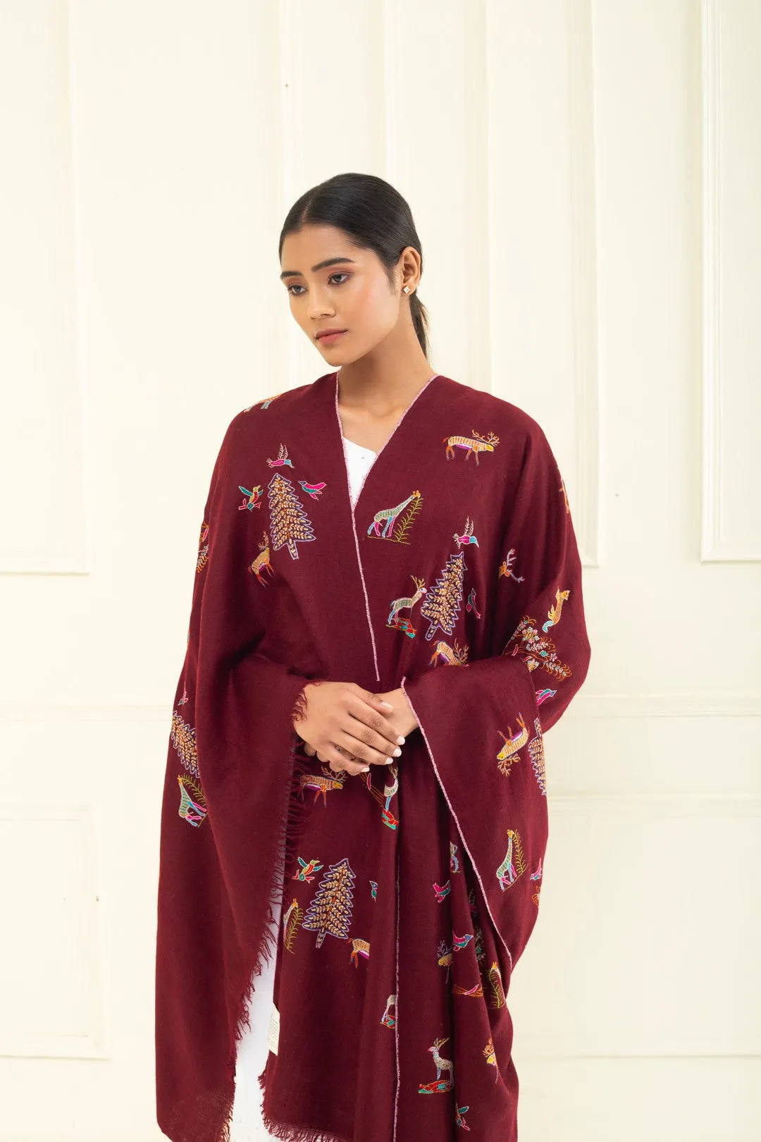 Arwa Rosewood Maroon Butidar Pashmina Shawl