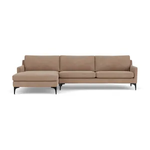 Astha Fabric Left Chaise Sofa (Black Metal, Caramel)