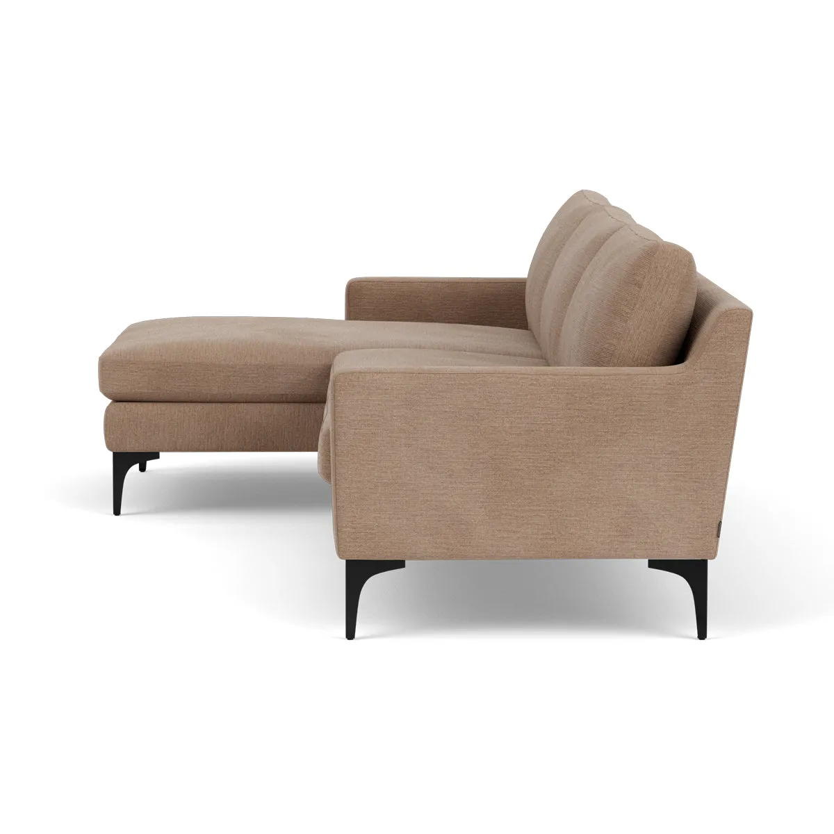 Astha Fabric Left Chaise Sofa (Black Metal, Caramel)