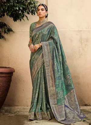 Astonishing Green Color Silk Material Silk Weave Saree