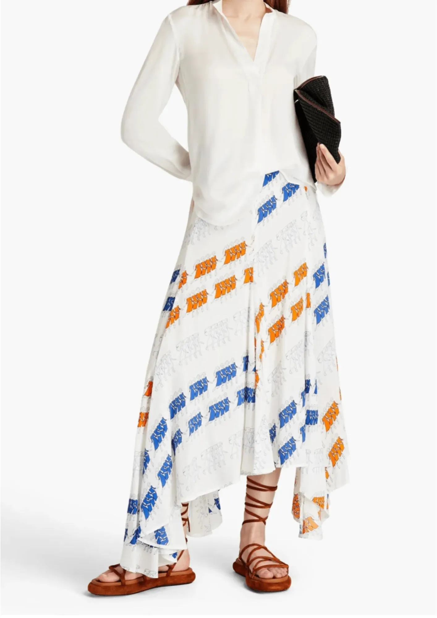 ASYMMETRIC PRINTED MIDI SKIRT