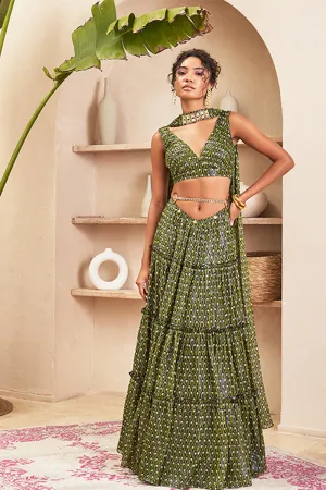 Athlea Black Lehenga With Blouse & Dupatta