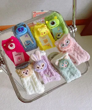 Autumn Winter Coral Plush Thick And Warm Cartoon Mid Calf Socks