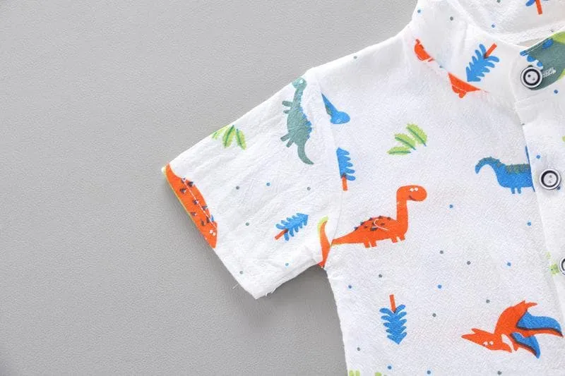 Baby Boy Animal & Dinosaur Print Vacation Shirt with Shorts Set (3 Colors)
