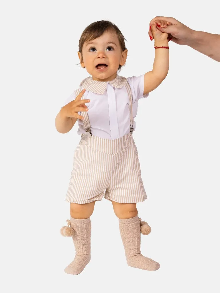 Baby Boy Matias Collection Striped Spanish Romper Set-Beige