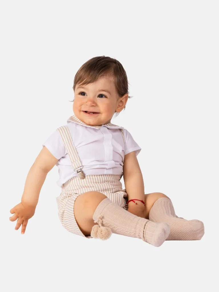 Baby Boy Matias Collection Striped Spanish Romper Set-Beige
