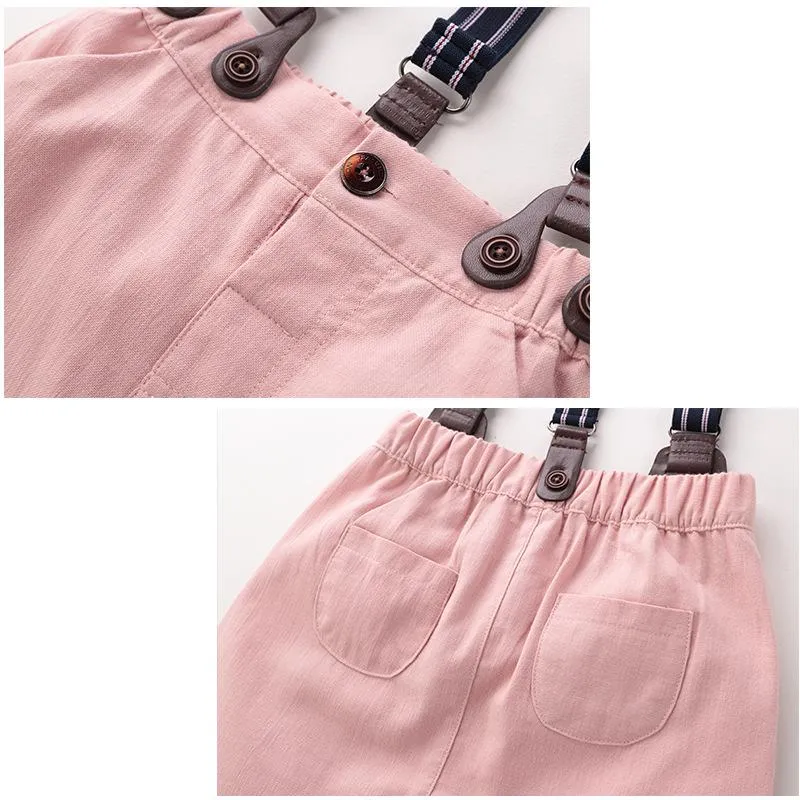 Baby Boy Plaid Short Sleeve Onesie   Suspender Pink Shorts Gentleman Suit
