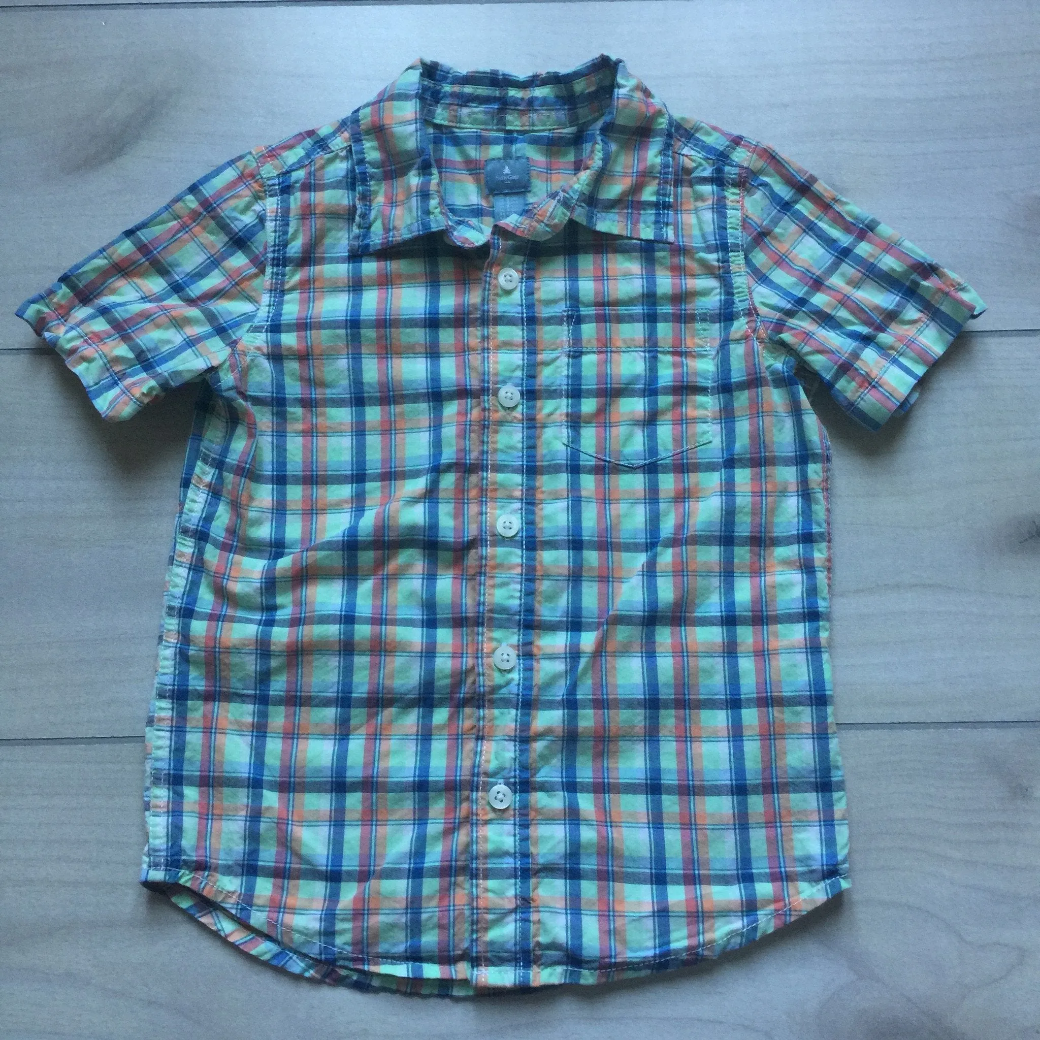 Baby Gap Green Plaid Short Sleeve Button Down Shirt