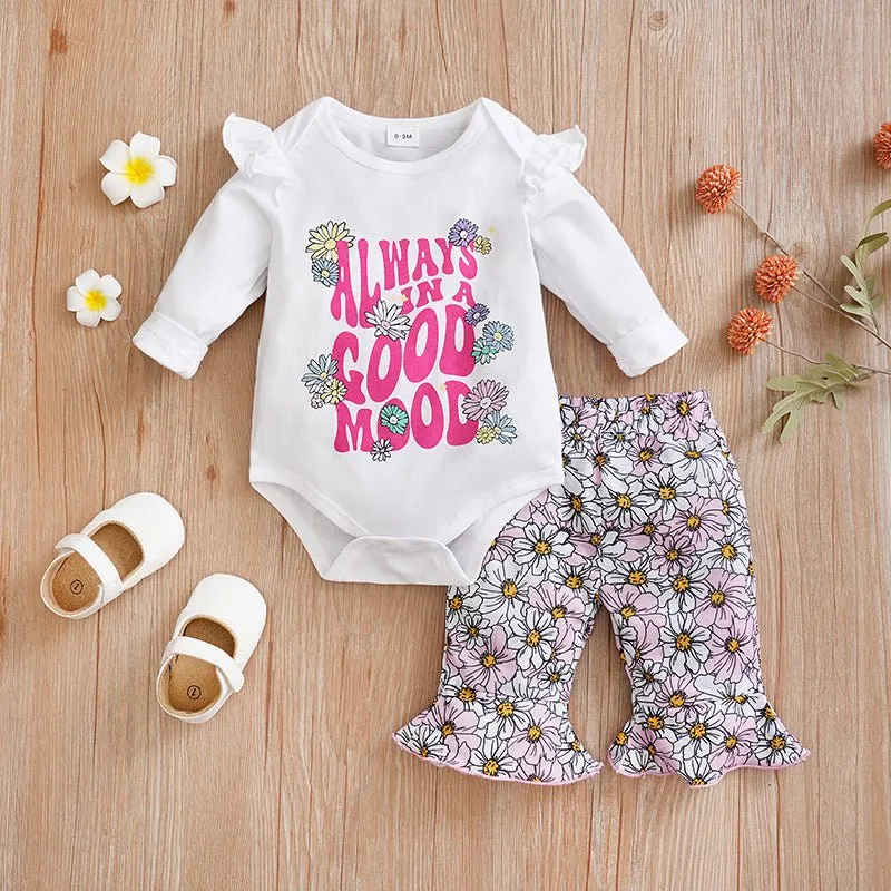 Baby Girl 2-Piece Adorable Prints Onesie with Pants Set (3 Designs)