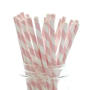 Baby Pink Striped Paper Straws - 24 Pkt