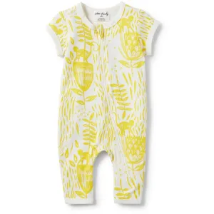 Baby Short Sleeve Zipsuit - Mellow Yellow