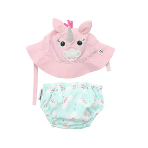 Baby Swim Diaper & Sun Hat Set - Unicorn