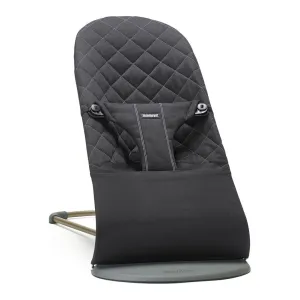 BabyBjorn Bouncer Bliss in Woven Fabric - Classic Quilt, Black on Dark Grey Frame (92123) (Open Box)