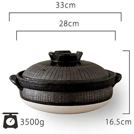 Banko Ware Deep Donabe 4-5 People Large Kuro-Tokusa Clay Pot Black