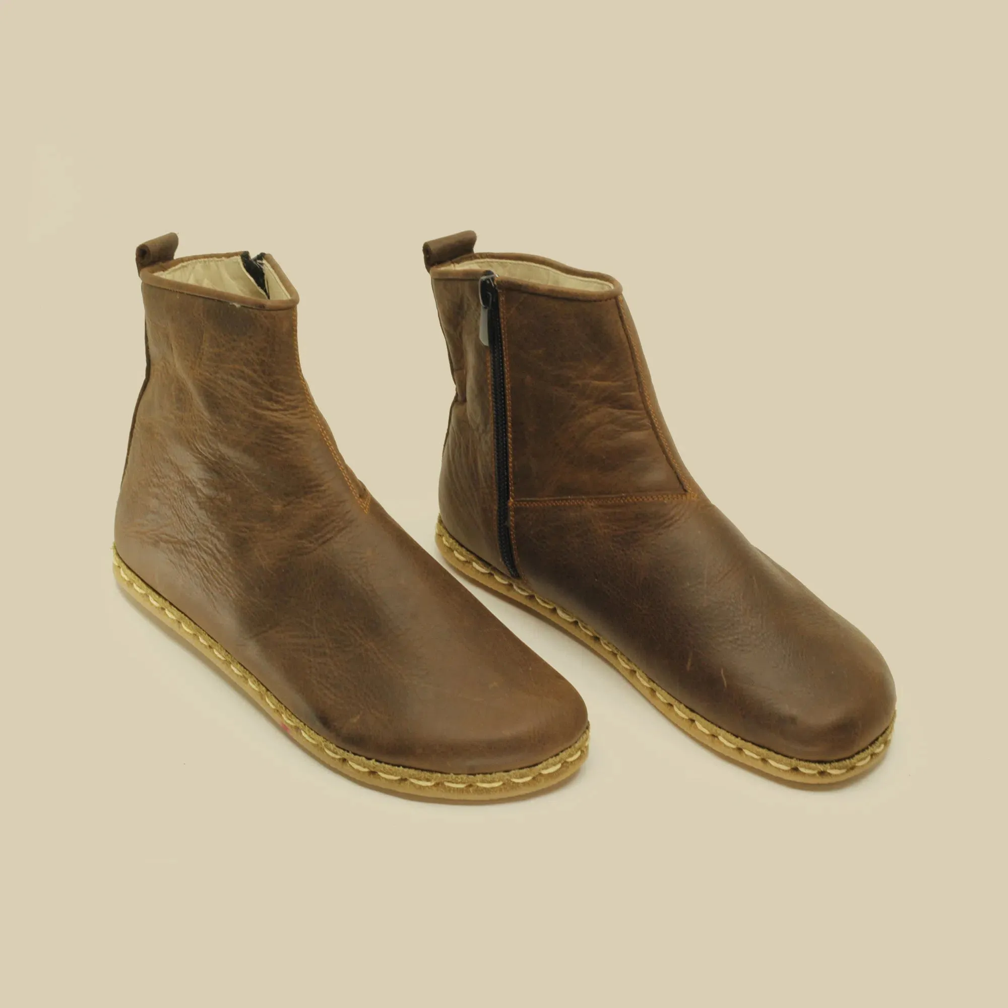 Barefoot Boots for Men with Zipper Crazy Classic Brown