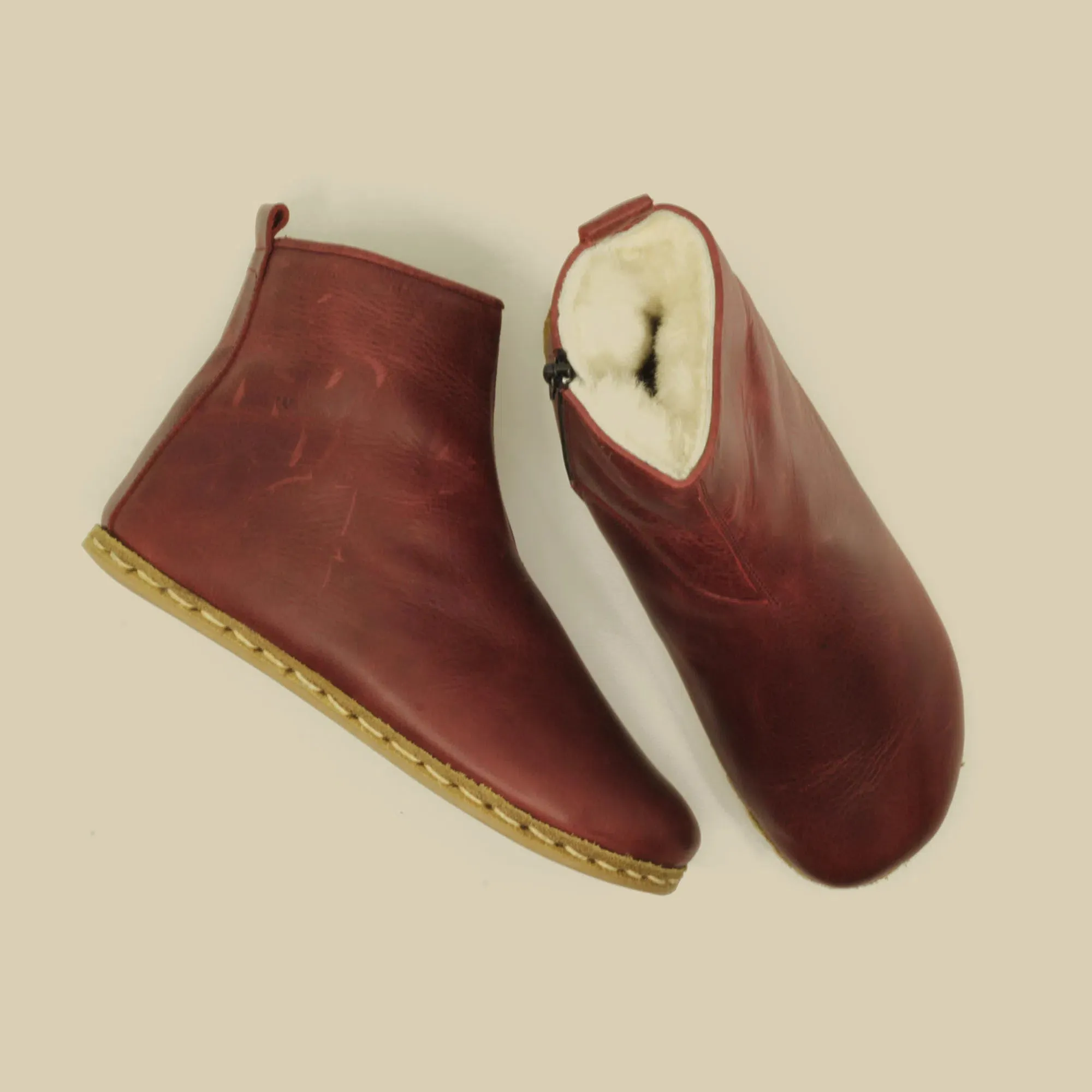 Barefoot Walking Leather Boots Men's Burgundy