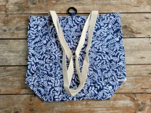 Basic Tote Bag in Navy Leaf Botanical Cotton Print