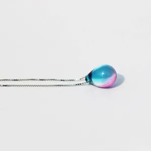 Beach Ocean Sea Necklace With Mermaid Teardrop Glass Pendant