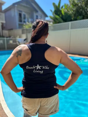 Beach Vibe Living - Women's navy blue stretch racerback singlet