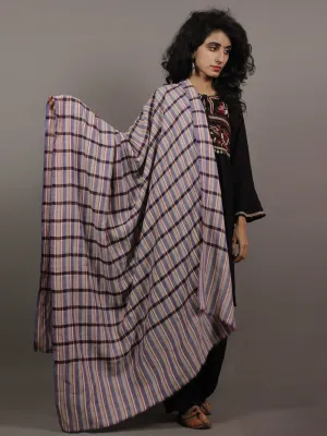Beige Blue Black Maroon Striped Cashmere Semi Pashmina  Stole - S6317197