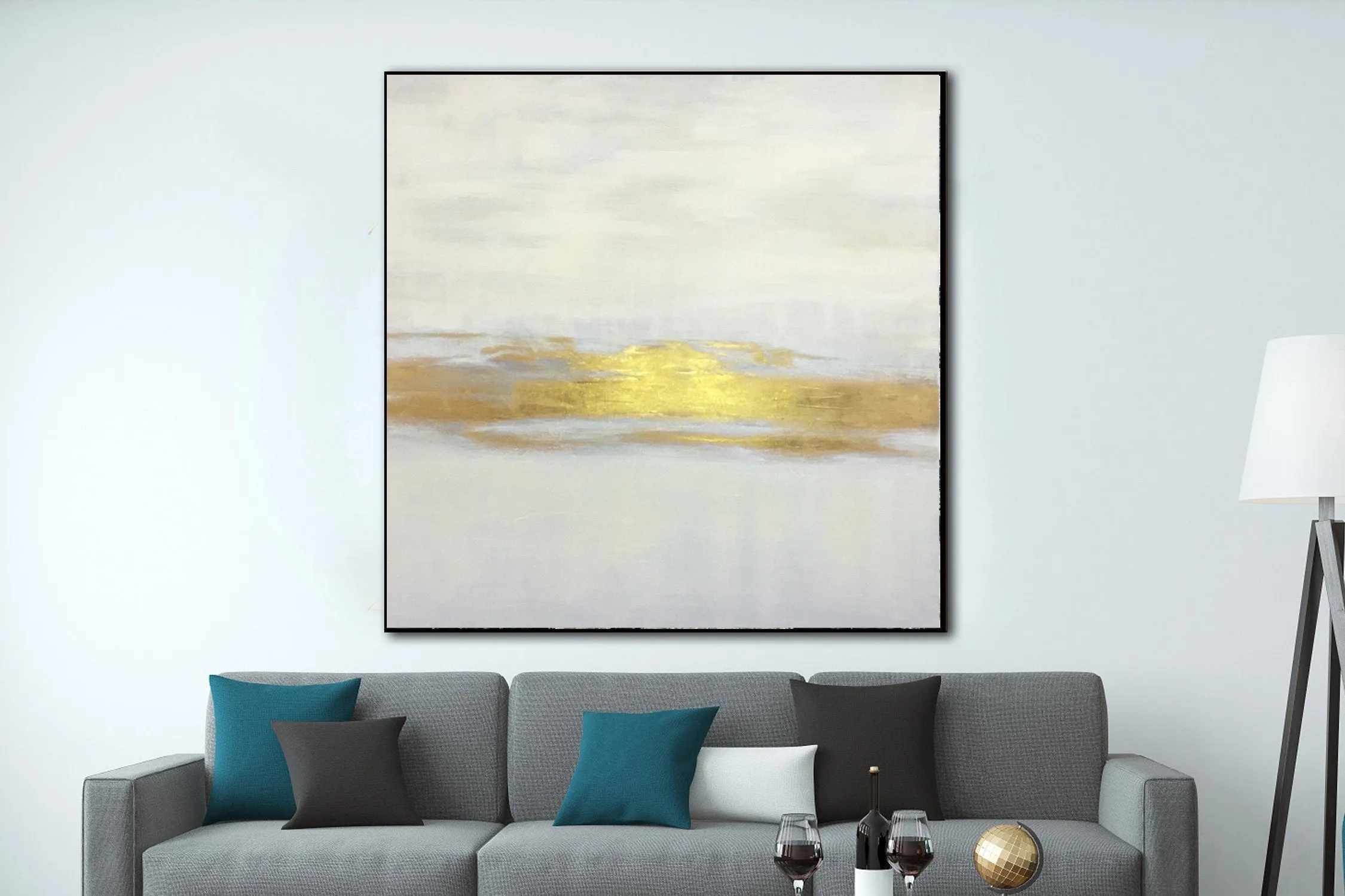 Beige Gold Leaf Abstract Painting On Canvas For Office Living Room Sp033