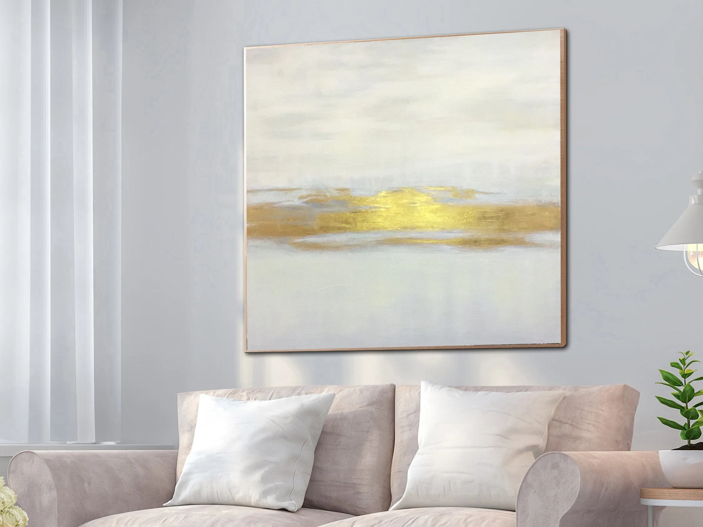 Beige Gold Leaf Abstract Painting On Canvas For Office Living Room Sp033