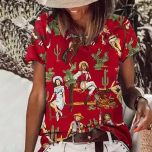 BerryBetty - Casual Retro Print T-Shirt