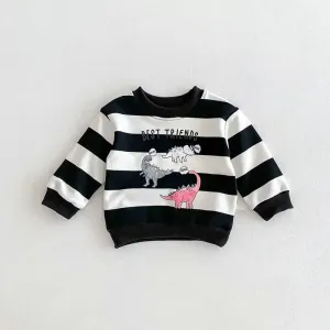 'BEST FRIENDS' Dinosaur Striped Sweatshirt